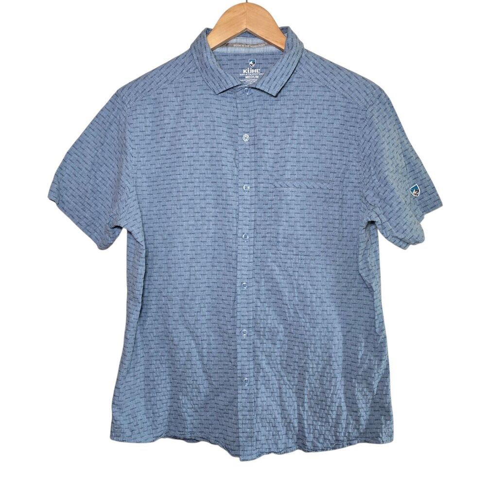 Kuhl Men’s Medium Short Sleeve Button Down Shirt Blue Micro Pattern Stretch